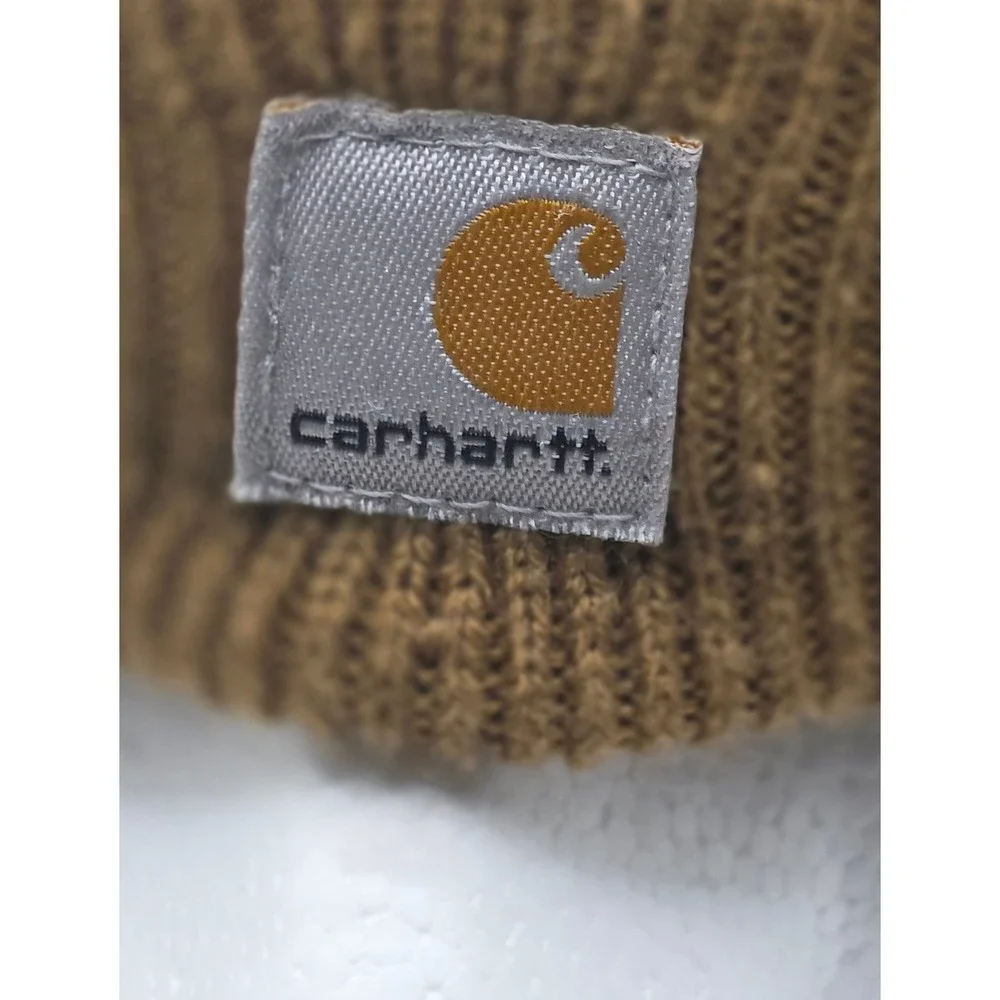 Carhartt Youth Striped Knit Beanie Hat Brown Black White CB8943 Kids Cuffed Logo